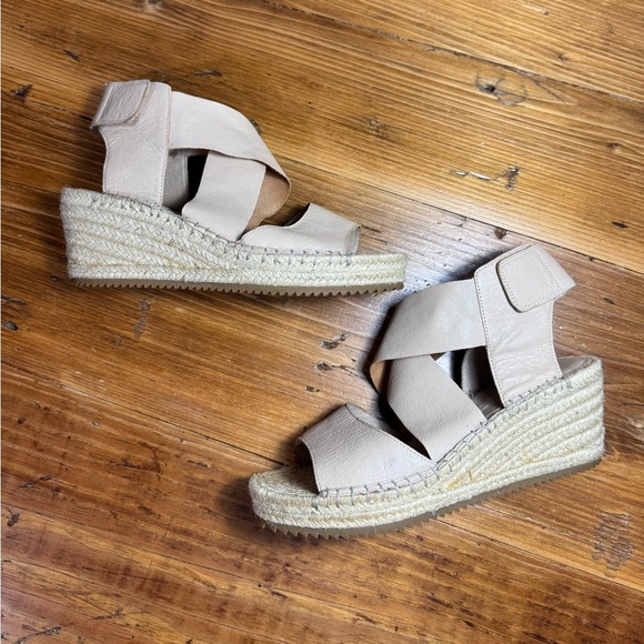 Eileen Fisher Women’s Willow Tumbled Leather Wedge Espadrille Sandals Nude 9.5‎ - Picture 8 of 14